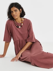 Simply Be Burgundy Red Acid Wash Waist Detail Midi Dress - Image 3 of 4