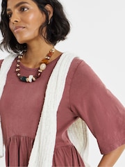 Simply Be Burgundy Red Acid Wash Waist Detail Midi Dress - Image 4 of 4
