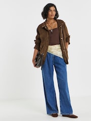 Simply Be Brown Funnel Neck Bat Wing Suedette Jacket - Image 3 of 4