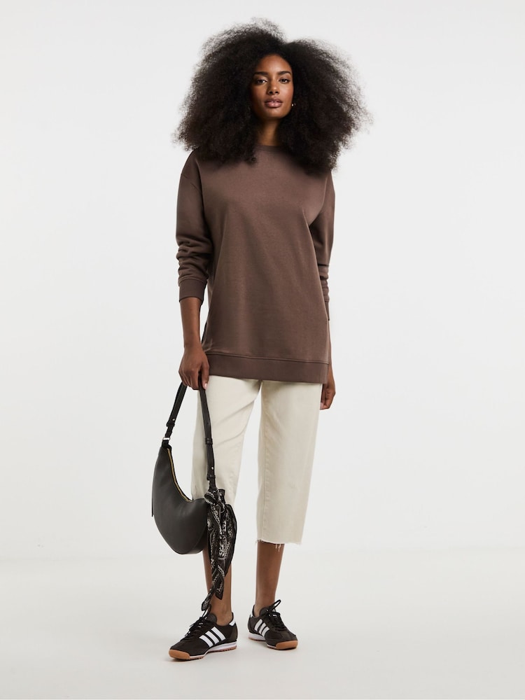 Simply Be Brown Side Split Sweatshirt Tunic - Image 1 of 4