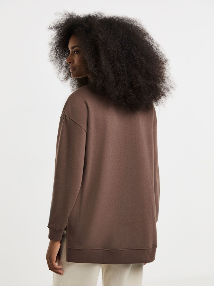 Simply Be Brown Side Split Sweatshirt Tunic - Image 2 of 4
