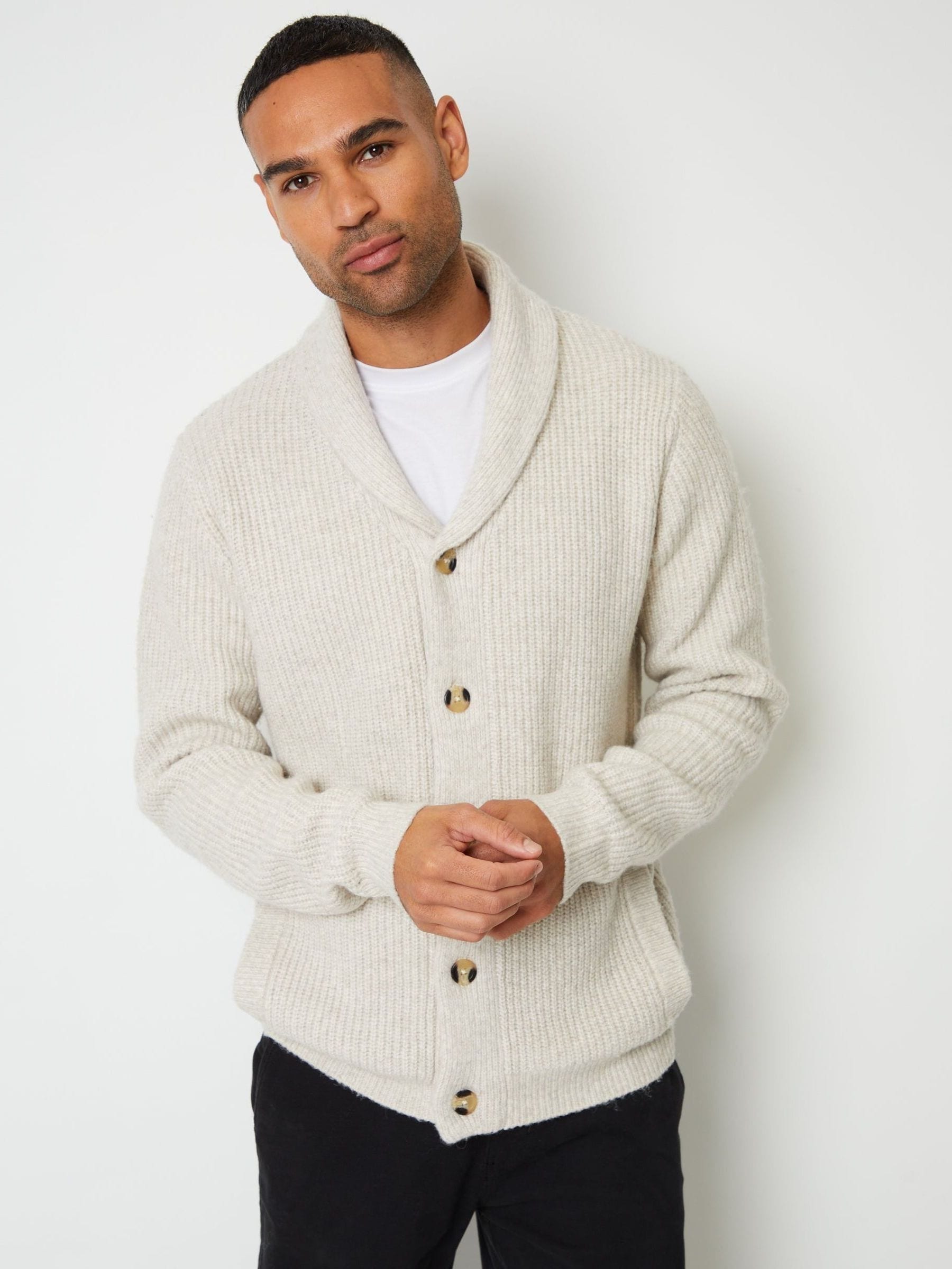 Threadbare Men's Cream Shawl Cardigan