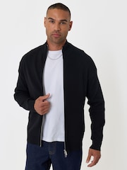 Threadbare Black Knitted Zip Up Funnel Neck Cardigan - Image 3 of 6