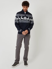 Threadbare Blue Fairisle Knitted Quarter Zip Christmas Jumper - Image 3 of 4