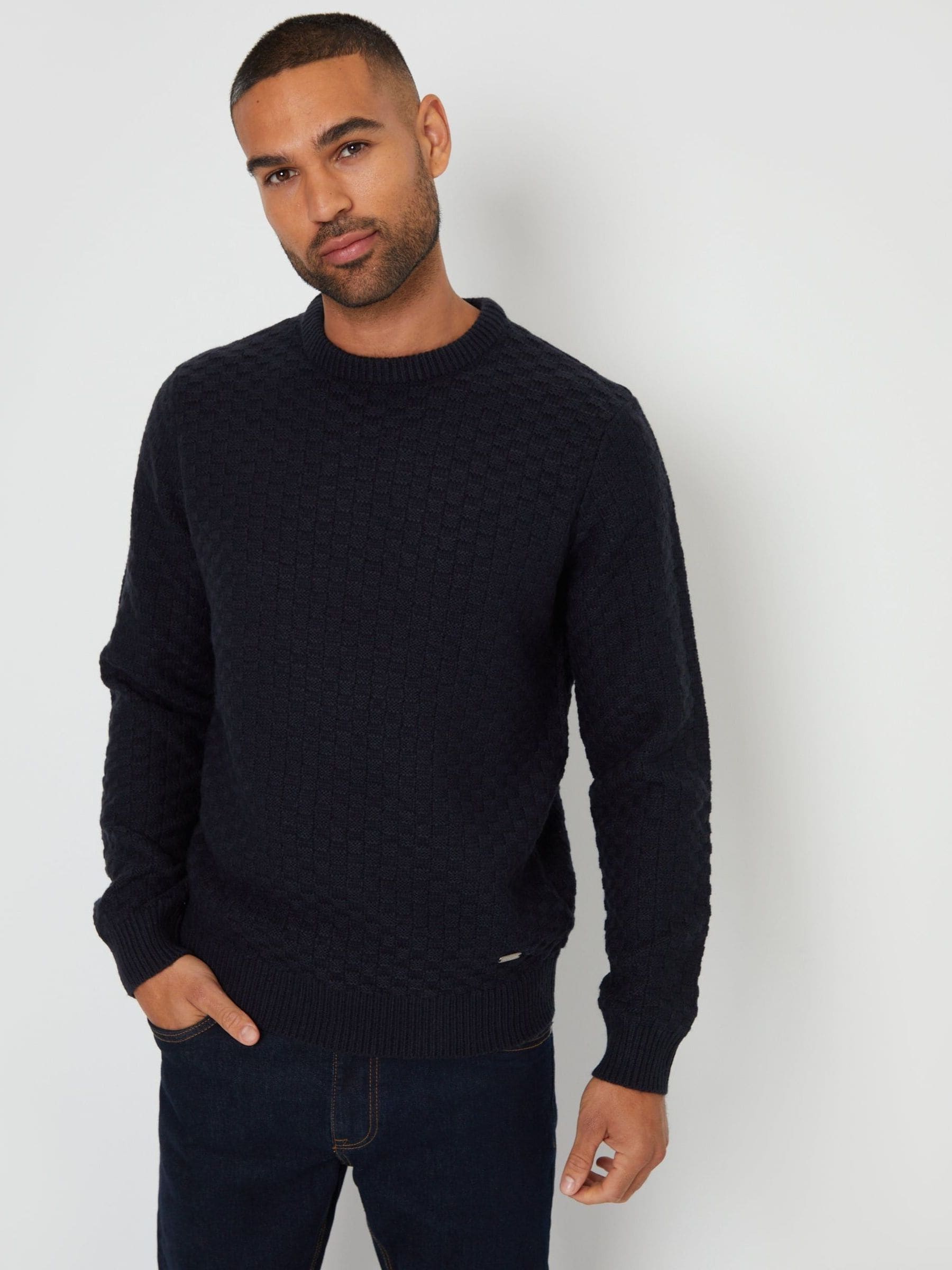 Threadbare Men's Blue Knitted Crew Neck Jumper