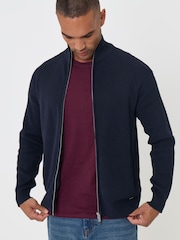 Threadbare Blue Knitted Zip Up Funnel Neck Cardigan - Image 1 of 6