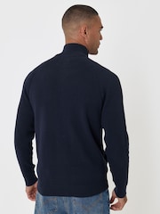 Threadbare Blue Knitted Zip Up Funnel Neck Cardigan - Image 2 of 6