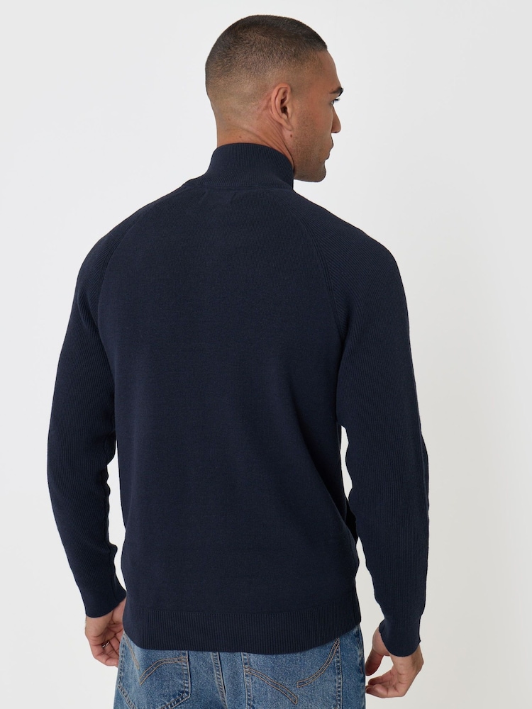 Threadbare Blue Knitted Zip Up Funnel Neck Cardigan - Image 2 of 6 Threadbare Blue Knitted Zip Up Funnel Neck Cardigan - Image 2 of 6