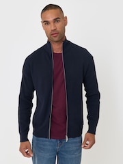 Threadbare Blue Knitted Zip Up Funnel Neck Cardigan - Image 3 of 6