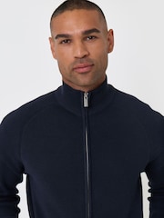 Threadbare Blue Knitted Zip Up Funnel Neck Cardigan - Image 4 of 6