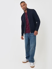 Threadbare Blue Knitted Zip Up Funnel Neck Cardigan - Image 5 of 6