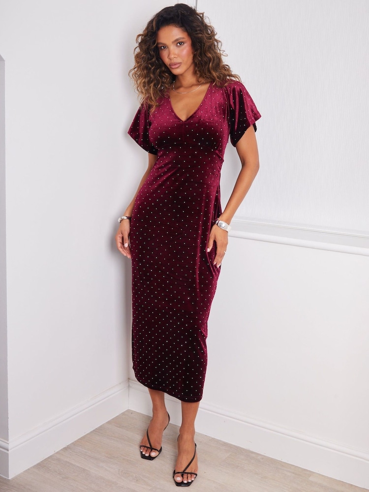 Buy Threadbare Red Velvet Hotfix Underbust Midaxi Dress from the Next ...