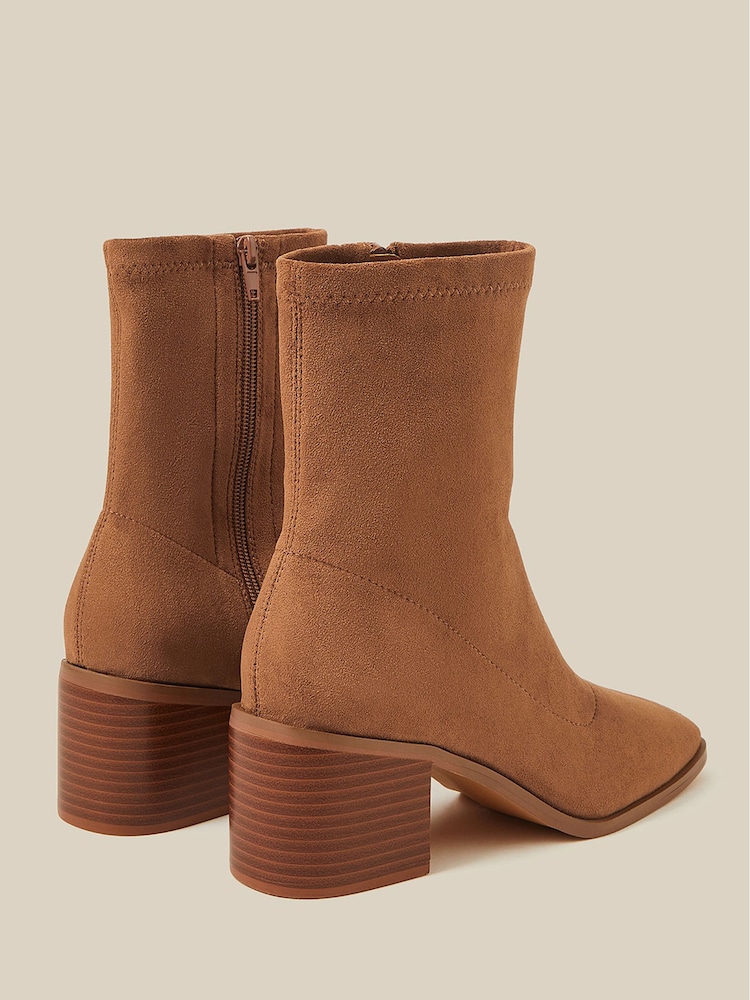 Monsoon Brown Suki Faux Suede Heeled Sock Boots - Image 2 of 3
