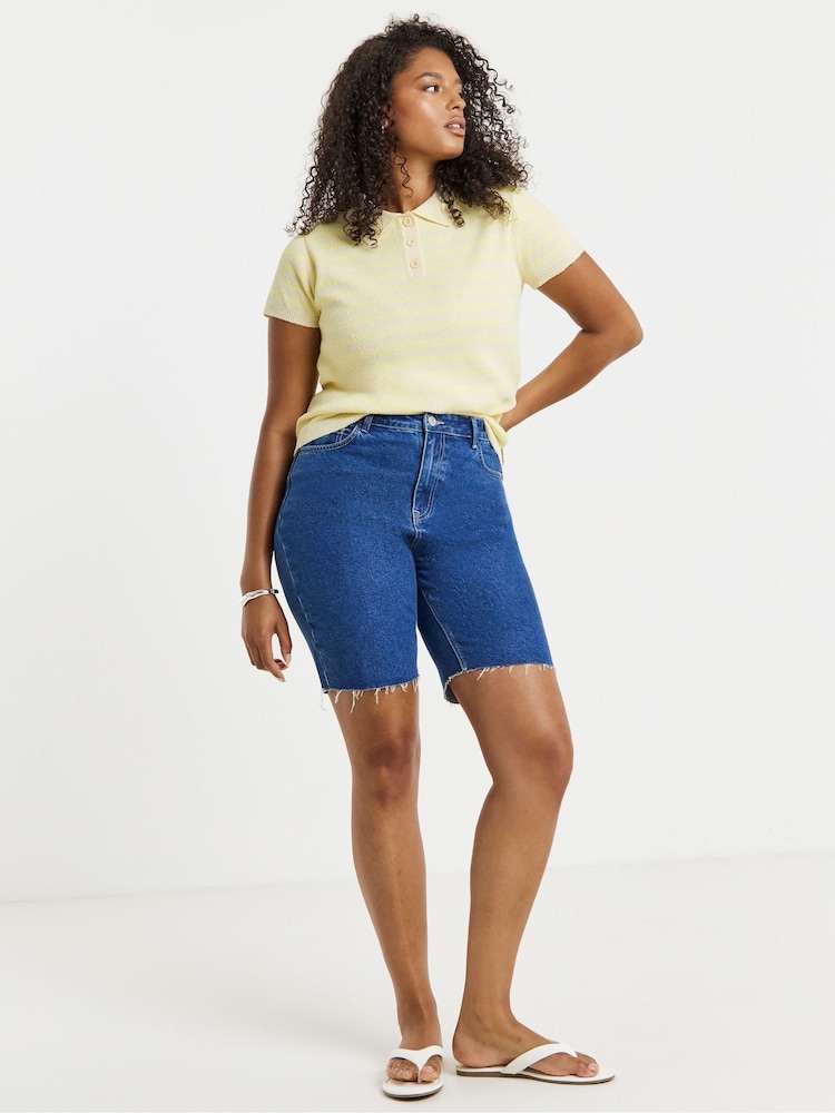 Simply Be Yellow Stripe Polo Shirt - Image 1 of 4 Simply Be Yellow Stripe Polo Shirt - Image 1 of 4