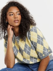 Simply Be Yellow Argyle Jumper - Image 1 of 4