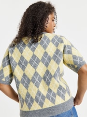 Simply Be Yellow Argyle Jumper - Image 2 of 4