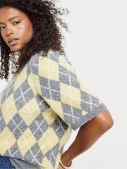 Simply Be Yellow Argyle Jumper - Image 4 of 4