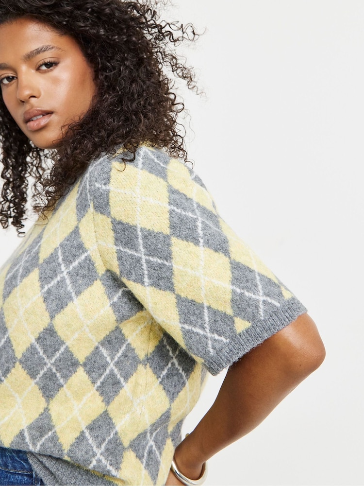Simply Be Yellow Argyle Jumper - Image 4 of 4