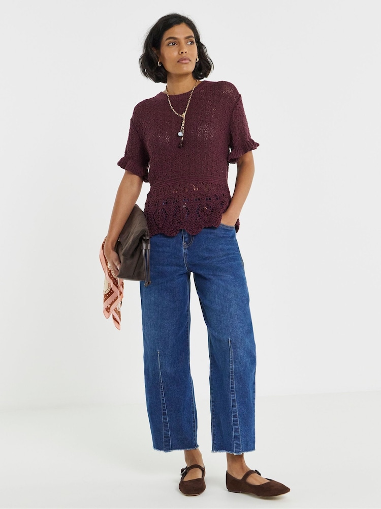 Simply Be Purple Peplum Stitch Detail Detail Knit Top - Image 1 of 4
