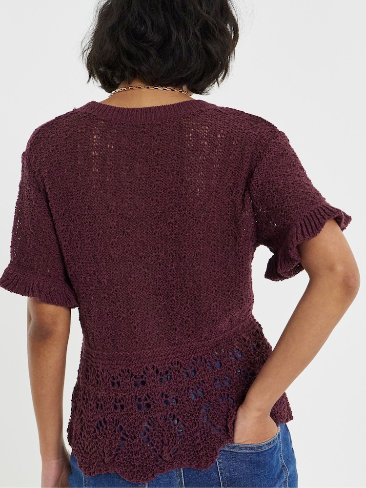Simply Be Purple Peplum Stitch Detail Detail Knit Top - Image 2 of 4