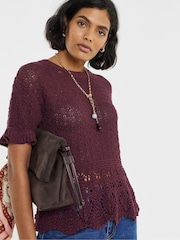 Simply Be Purple Peplum Stitch Detail Detail Knit Top - Image 3 of 4