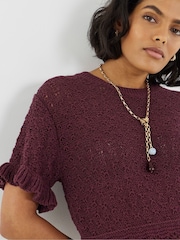 Simply Be Purple Peplum Stitch Detail Detail Knit Top - Image 4 of 4