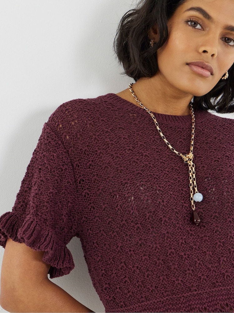 Simply Be Purple Peplum Stitch Detail Detail Knit Top - Image 4 of 4