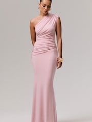 Club L London Pink Mardi | Asymmetric Maxi Dress With Ruching - Image 4 of 6