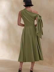 Club L London Green Daring | Asymmetric-Neck Midi Dress With Knot-Detail - Image 2 of 5