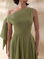 Club L London Green Daring | Asymmetric-Neck Midi Dress With Knot-Detail - Image 5 of 5