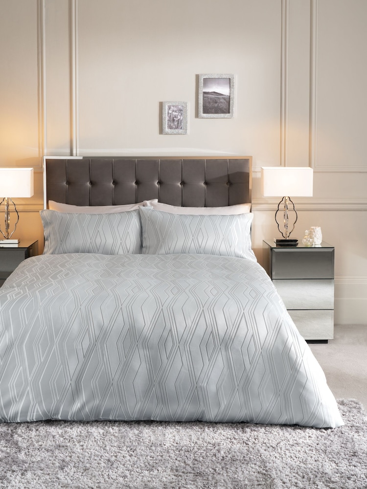 Silver Diamond Jacquard Duvet Cover and Pillowcase Set - Image 1 of 5 Silver Diamond Jacquard Duvet Cover and Pillowcase Set - Image 1 of 5