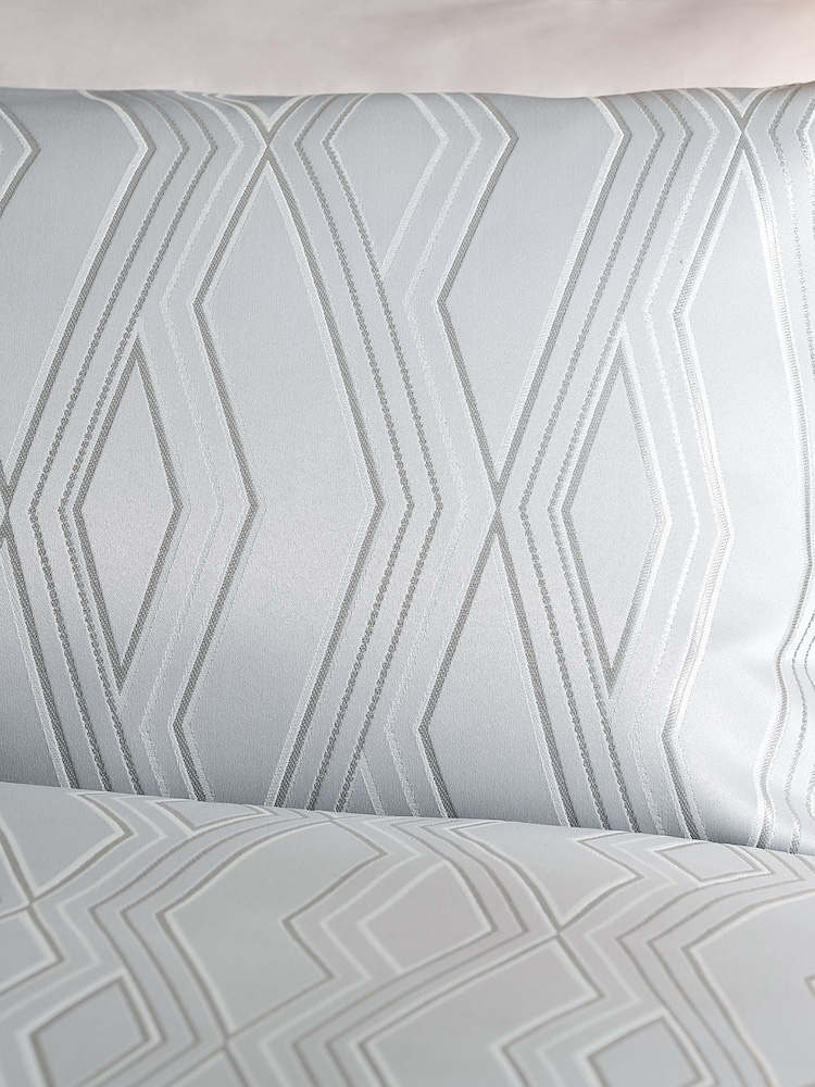 Silver Diamond Jacquard Duvet Cover and Pillowcase Set - Image 5 of 5 Silver Diamond Jacquard Duvet Cover and Pillowcase Set - Image 5 of 5