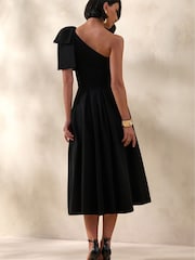 Club L London Black Meria | Asymmetric-Neck Midi Dress With Bow-Sleeve - Image 4 of 5