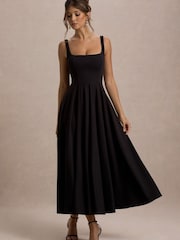 Club L London Black Strappy Volume Hem Midi Dress - Image 4 of 5
