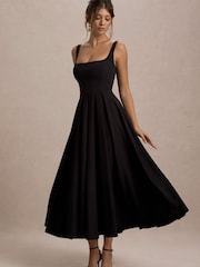 Club L London Black Strappy Volume Hem Midi Dress - Image 5 of 5