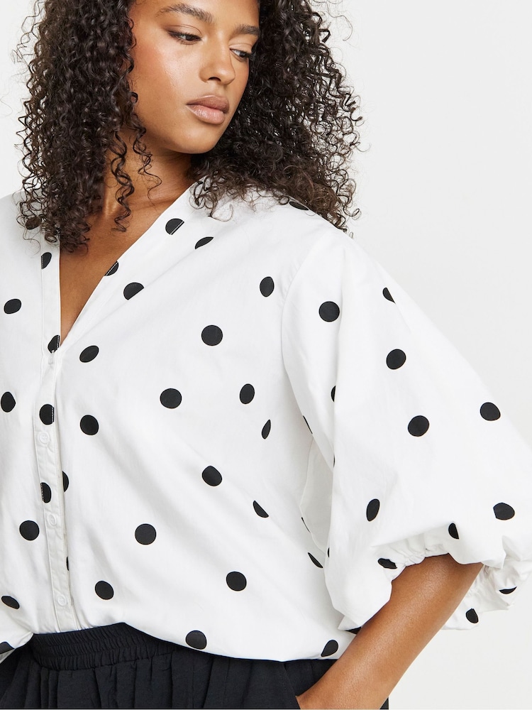 Simply Be White Printed Button Through Blouse - Image 4 of 4 Simply Be White Printed Button Through Blouse - Image 4 of 4