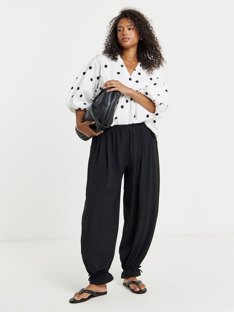 Simply Be Black Tie Cuff Detail Balloon Trousers - Image 1 of 4 Simply Be Black Tie Cuff Detail Balloon Trousers - Image 1 of 4