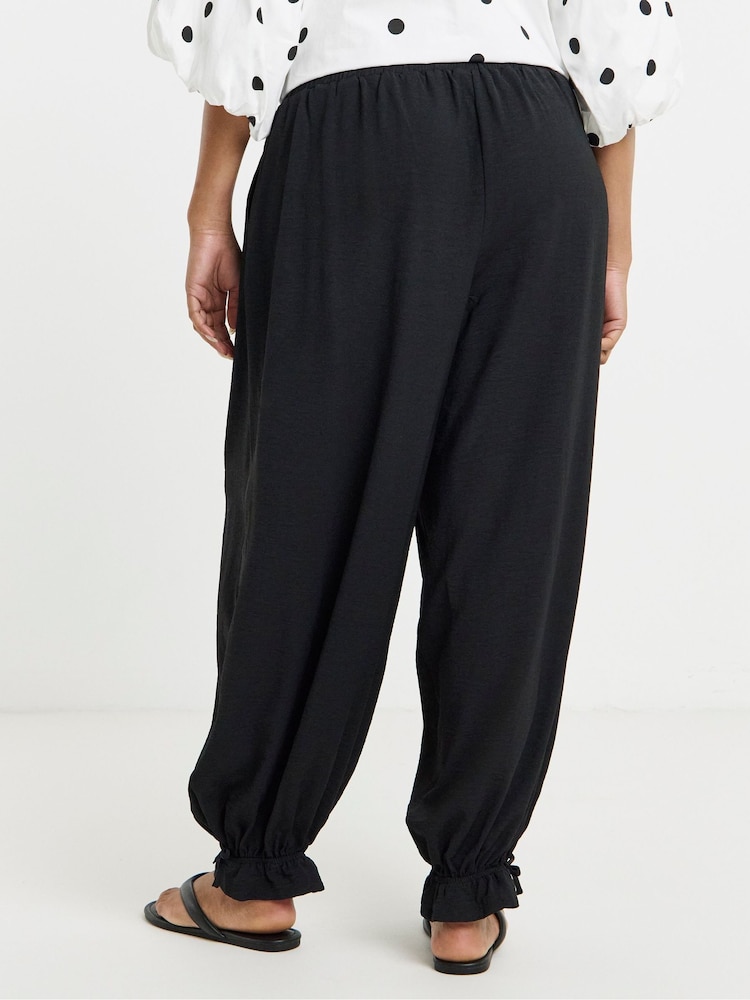 Simply Be Black Tie Cuff Detail Balloon Trousers - Image 2 of 4 Simply Be Black Tie Cuff Detail Balloon Trousers - Image 2 of 4