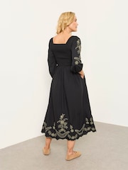 FatFace Adele Black Embroidered Midi Dress - Image 2 of 6