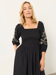 FatFace Adele Black Embroidered Midi Dress - Image 4 of 6