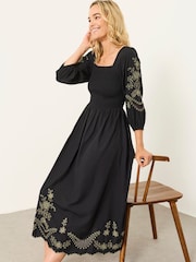 FatFace Adele Black Embroidered Midi Dress - Image 5 of 6