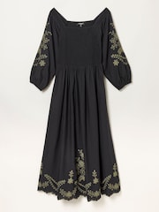 FatFace Adele Black Embroidered Midi Dress - Image 6 of 6