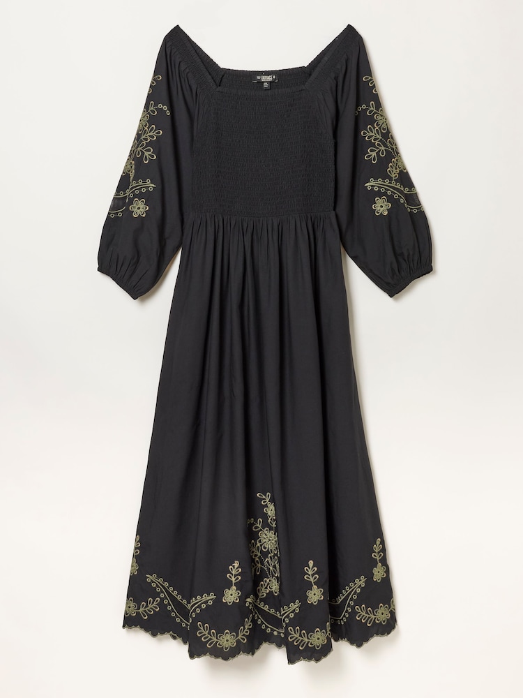FatFace Adele Black Embroidered Midi Dress - Image 6 of 6 FatFace Adele Black Embroidered Midi Dress - Image 6 of 6