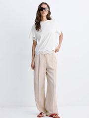 Mango White Scallop Hem Broderie T-Shirt - Image 3 of 6
