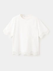 Mango White Scallop Hem Broderie T-Shirt - Image 4 of 6