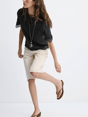 Mango Black Scallop Hem Broderie T-Shirt - Image 1 of 6