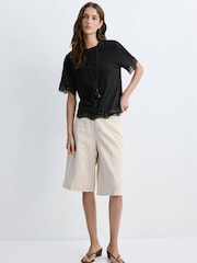 Mango Black Scallop Hem Broderie T-Shirt - Image 2 of 6
