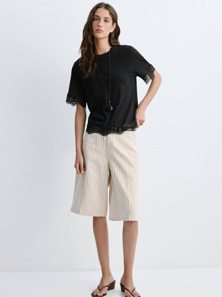 Mango Black Scallop Hem Broderie T-Shirt - Image 2 of 6