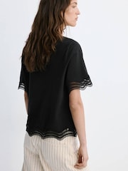 Mango Black Scallop Hem Broderie T-Shirt - Image 3 of 6