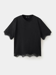 Mango Black Scallop Hem Broderie T-Shirt - Image 4 of 6